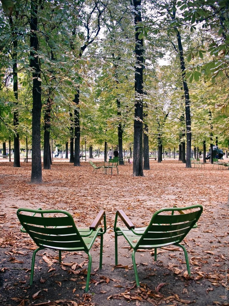 Deux chaises des Tuileries à l'automne