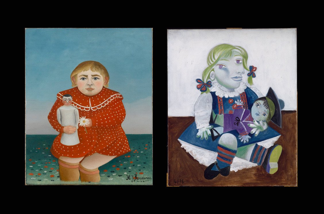 Jeune fille à la poupée - Peinte par Rousseau à droite et Picasso à gauche